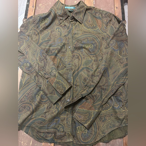 LAUREN Ralph Lauren olive paisley button down size L - Picture 4 of 4